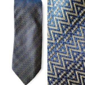 Valentino 100% Silk Blue and Gold Chevron Textured Luxury Tie Hand Made in Italy
